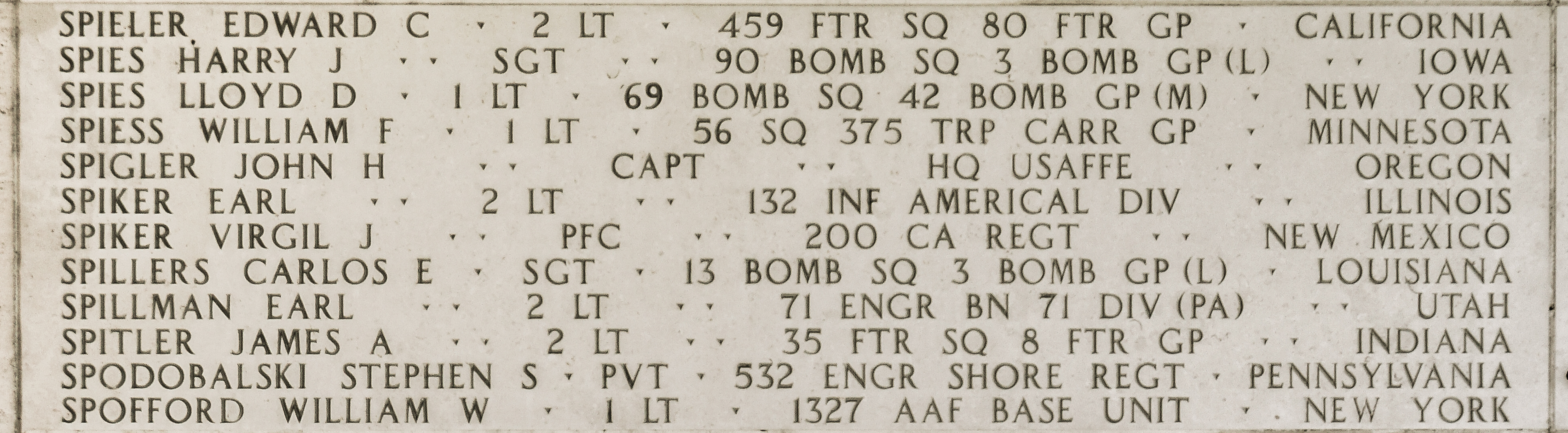 William F. Spiess, First Lieutenant